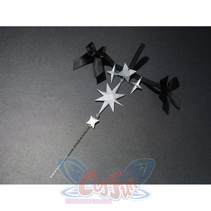 Zenless Zone Zero Ramiel cosplay costume star hair clip detail arranges black bows and silver star points.