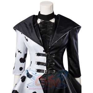 2021 Movie Cruella Estella De Vil Cosplay Costume Spotted Dress C00621 Costumes