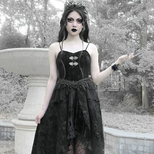 Classical Gothic Velvet Plate Strap Dress - cosfun