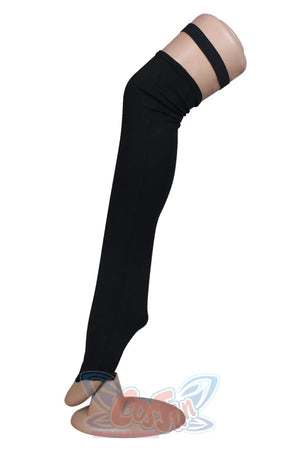 hololive Virtual YouTuber Hoshimachi Suisei cosplay sock drops black over-the-knee style with elastic band trim.