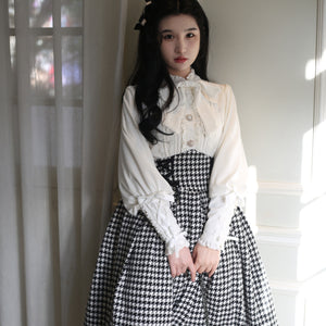 Daily Elegant Winter Lolita Woolen Houndstooth Skirt Sets