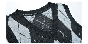 College Style Plaid Sweater Vest Shirt Two-piece Suit