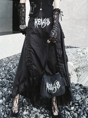 Gothic Irregular Pleated Letter Print Skirt