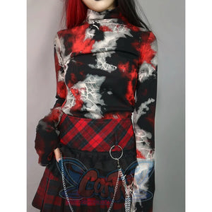 Gothic Cobweb Dark Punk Medium High Neck Bottom Shirt Long Sleeves - cosfun