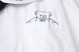 Academy Navy Tie Short Sleeve Shirt Bears Skirt Two-piece Set