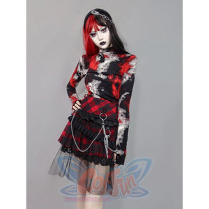 Gothic Cobweb Dark Punk Medium High Neck Bottom Shirt Long Sleeves - cosfun