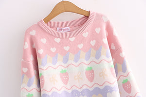 Soft Girl Cute Strawberry Round Neck Sweater