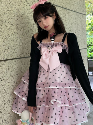 Sweet Lovely Pretty Girl Wavepoint Black And Pink JSK Light Lolita Dress