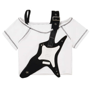 Strapless T-shirt Hoodie Guitar Plaid Set S23001