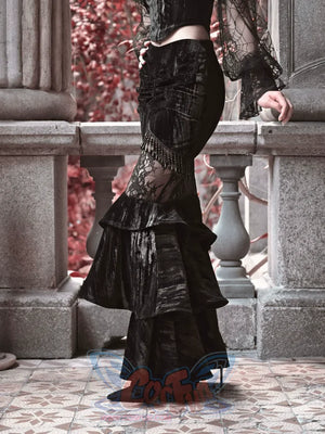 Velvet Palace Gothic Rococo Hip-wrapped Mermaid Skirt - cosfun