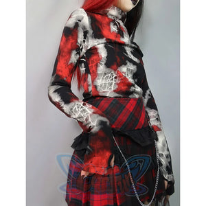 Gothic Cobweb Dark Punk Medium High Neck Bottom Shirt Long Sleeves - cosfun