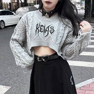 College Style Open Waist Round Neck Knitted Top
