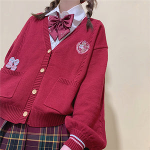 Japanese Style Valentine's Day Bear Printing Cardigan Sweater
