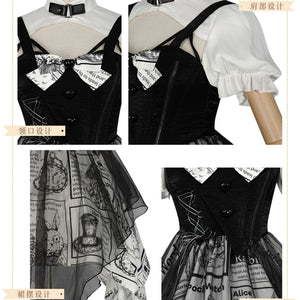 Vintage Alice Lolita Irregular Short-sleeved Patchwork Dress