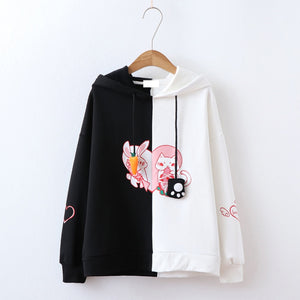 Assorted Colors Rabbit Carrot Hoodie Soft Casual Color Blocking Sweatshirt J30004 Black / One Size