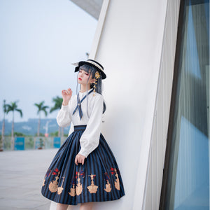 Vintage Elegant Girl Lolita Striped Printed Suit