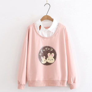 Bunny Carrot Fake Two-Piece Shirt Sweatshirt J10007 Pink / M