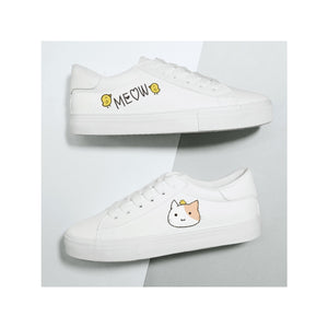 Bunny Kitty Print Casual Shoes Pu Slip-On Classic White Sneakers