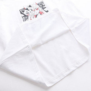 Cartoon Fox Print Lace-Up Sleeves Summer T-Shirt Two Colors T-Shirt