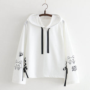 Cat Bow-Knot Long Sleeves Sweatshirt J10020 White / One Size