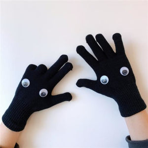 Couple Cute Little Monster Cartoon Students Warm Winter Handmade Gloves Black One Eyed Monst / Size