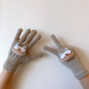 Couple Cute Little Monster Cartoon Students Warm Winter Handmade Gloves Buff Puppy Ass / One Size