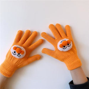 Couple Cute Little Monster Cartoon Students Warm Winter Handmade Gloves Orange Anpanman / One Size