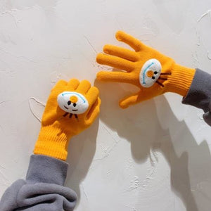 Couple Cute Little Monster Cartoon Students Warm Winter Handmade Gloves Orange Snowman / One Size