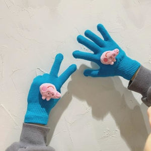Couple Cute Little Monster Cartoon Students Warm Winter Handmade Gloves Sky Blue Peppa Pig / One
