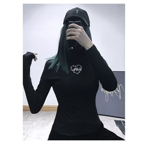 Darkness 2020 Women Heart Embroidered Tight-Fitting Top Bottoming Shirt