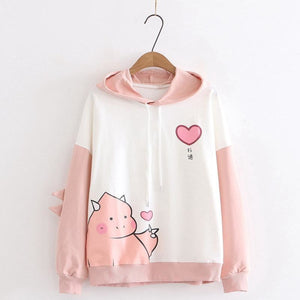 Dinosaur Love Heart Print Color Block Hoodie Mp005934 Pink / M Sweatshirt