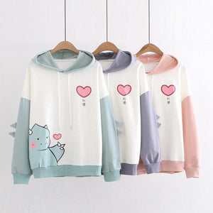 Dinosaur Love Heart Print Color Block Hoodie Mp005934 Sweatshirt