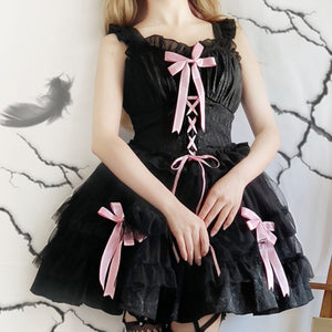 Sweet and Cool Gothic Lolita Slip Dress and Long-sleeved Dress S22810