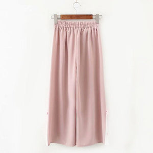 Flower Embroidery Bow Knot Wide Leg Pants