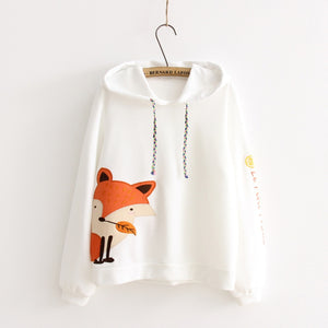 Fox With A Grass Embroidery Braid Tie Ears Hoodie J40028 White / M Sweatshirt