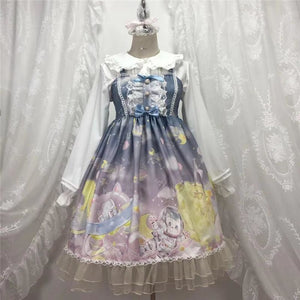 Gradient Sky Print Ruffle Lolita Kawaii Dress Mp006257 Light Blue / One Size