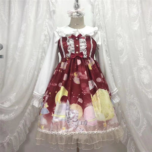 Gradient Sky Print Ruffle Lolita Kawaii Dress Mp006257 Red / One Size