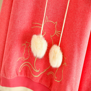 Kawaii Cat Embroidery Brushed Hoodie Sweatshirt