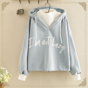 Letter Print Fake Two-Piece Hoodie Mp005899 Blue / One Size Sweatshirt