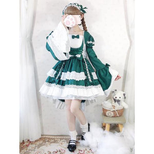 Lolita Princess Dress Full Suit Cosplay Maid For Children Girls Green / 110Cm Costumes