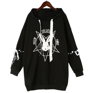 Loose Lace Up Sleeves Rabbit Hoodie Mp005932 Black / S Sweatshirt