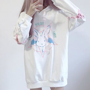 Loose Lace Up Sleeves Rabbit Hoodie Mp005932 Sweatshirt