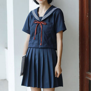 Navy Sailor School Uniform Short Sleeve Shirt+Short Skirt / S