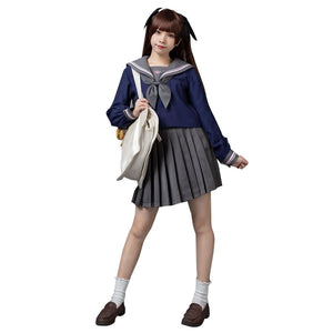 Sakura Navy Sailor Top Gray Pleated Skirt School Uniform Mp005918 S
