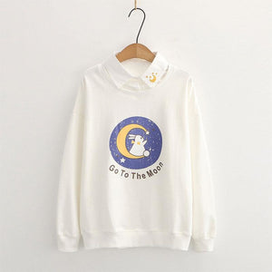Shirt Collar Bunny Letter Print Moon Embroidery False Two Pieces Sweatshirt J30027 White / M