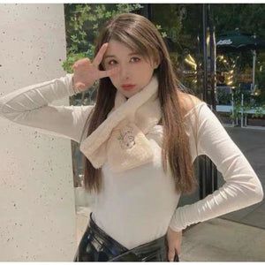 Soft Warm Student Girl Teenagers Koreancute Letter Bear Head Muffler Scarf Beige Shawl&scarf