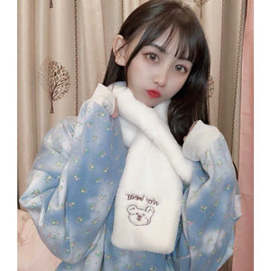 Soft Warm Student Girl Teenagers Koreancute Letter Bear Head Muffler Scarf Shawl&scarf &muffler