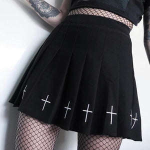 The Cross Embroidery High Waist Pleated Skirt J40017