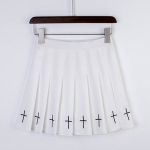The Cross Embroidery High Waist Pleated Skirt J40017 White / S