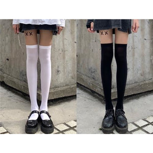 Thin Velvet Stockings Female White Black Jk Thigh Socks J50001 B&w / One Size Stockings&socks